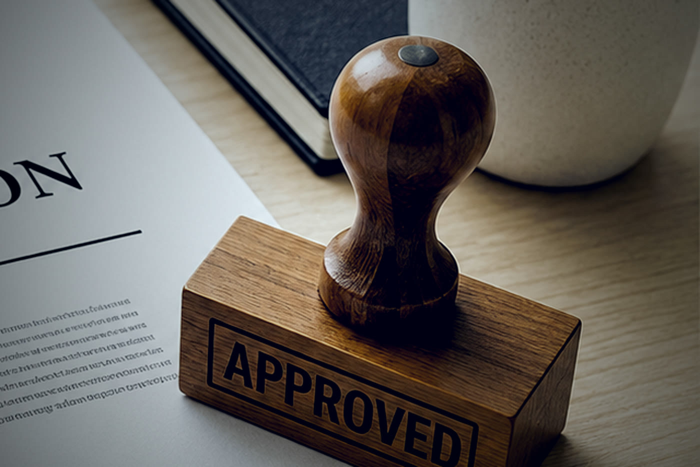 An approval stamp resting on a filed company registration document